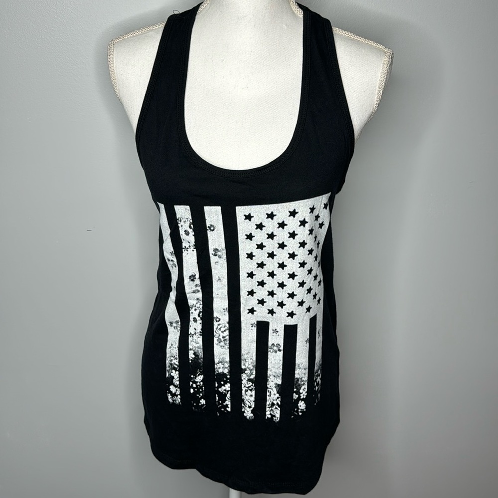 American flag flower tank top size XL